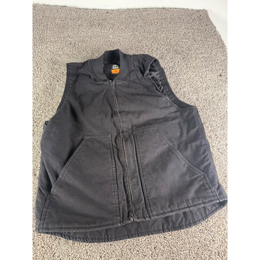 Berne Workwear Mens Black Canvas‎ Insulated Duck Vest Size L Full Zip V365BK